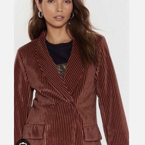 New NASTY GAL Say It Stripe Copper Velvet Blazer 2 MSRP $128 NWOT - Picture 2 of 5